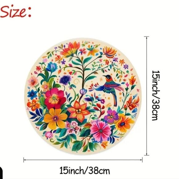 Floral LINEN PRINT Round Placemats 4PCS - Picture 5 of 5